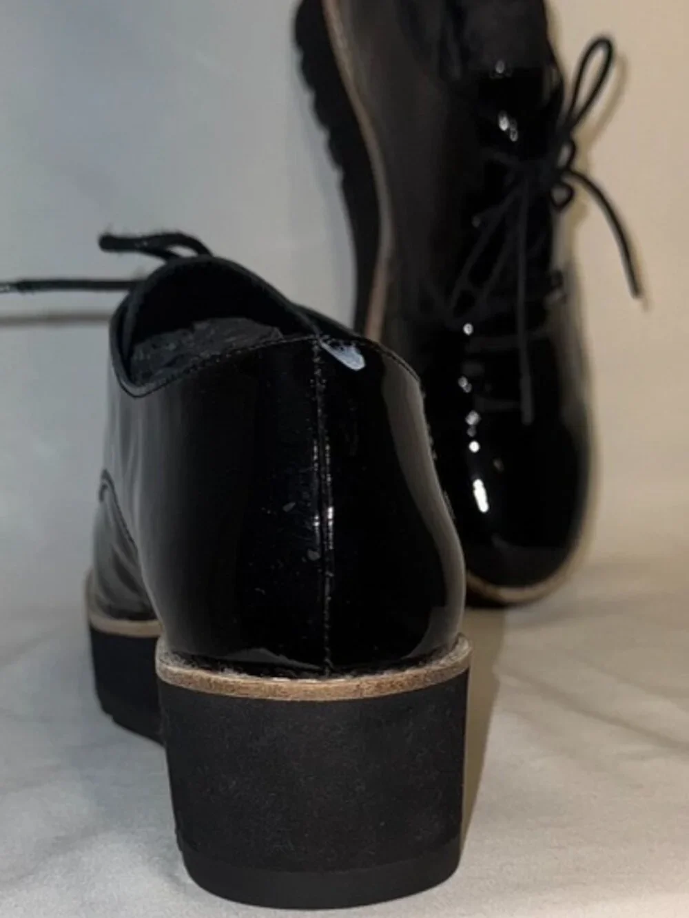 Eileen Fisher Eddy Black Patent Leather Platform Oxfords